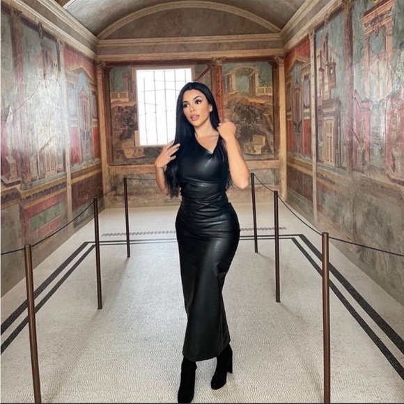 ZARA BLOGGERS FAV FAUX LEATHER MIDI DRESS - Picture 6 of 12